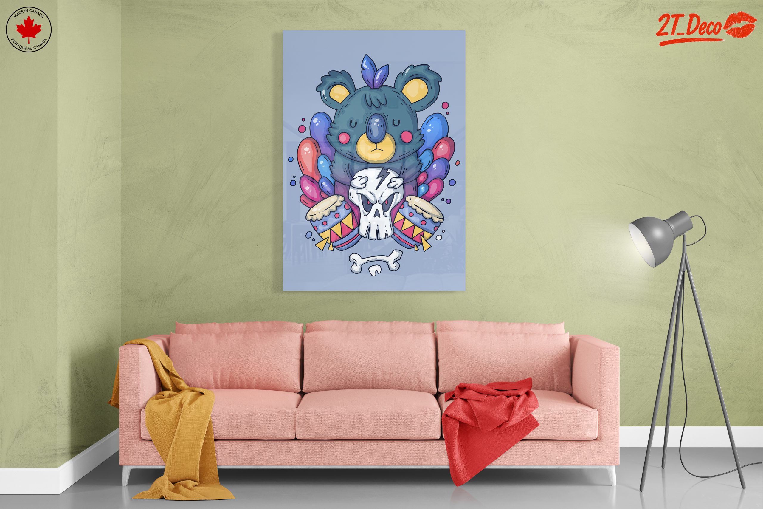 Playful Koala Artwork with Drum and Skull - Image 7