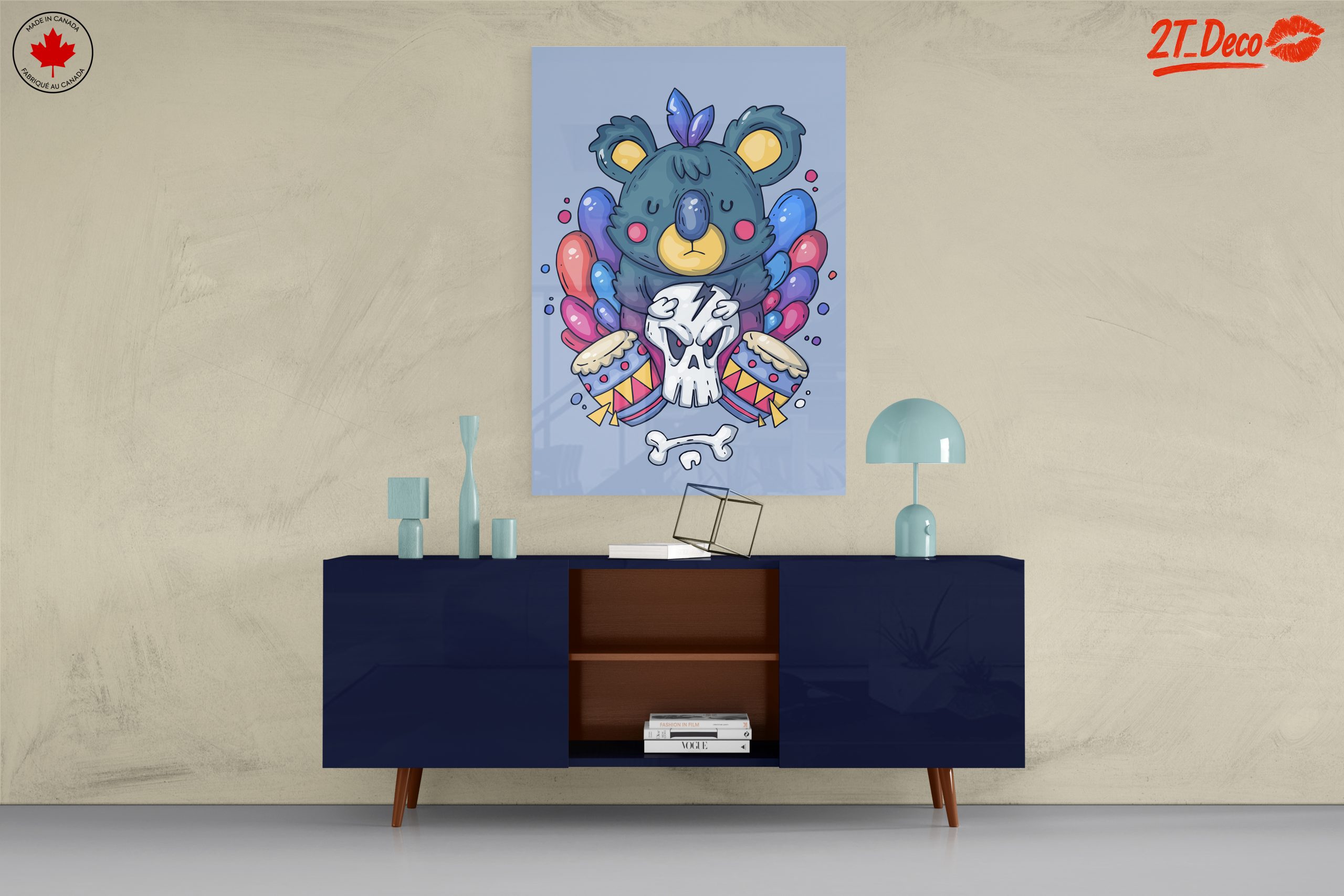 Playful Koala Artwork with Drum and Skull - Image 8