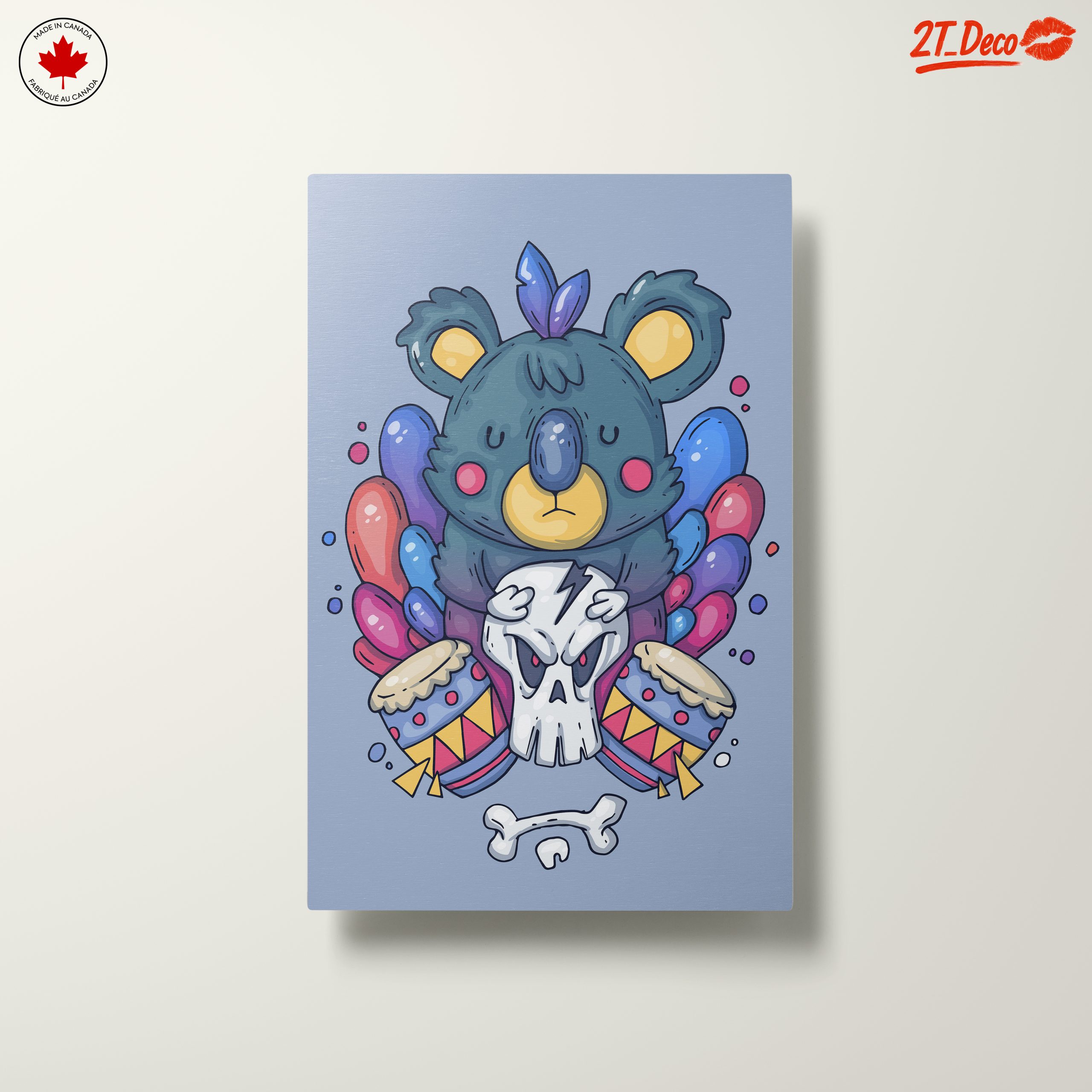 Playful Koala Artwork with Drum and Skull - Image 10