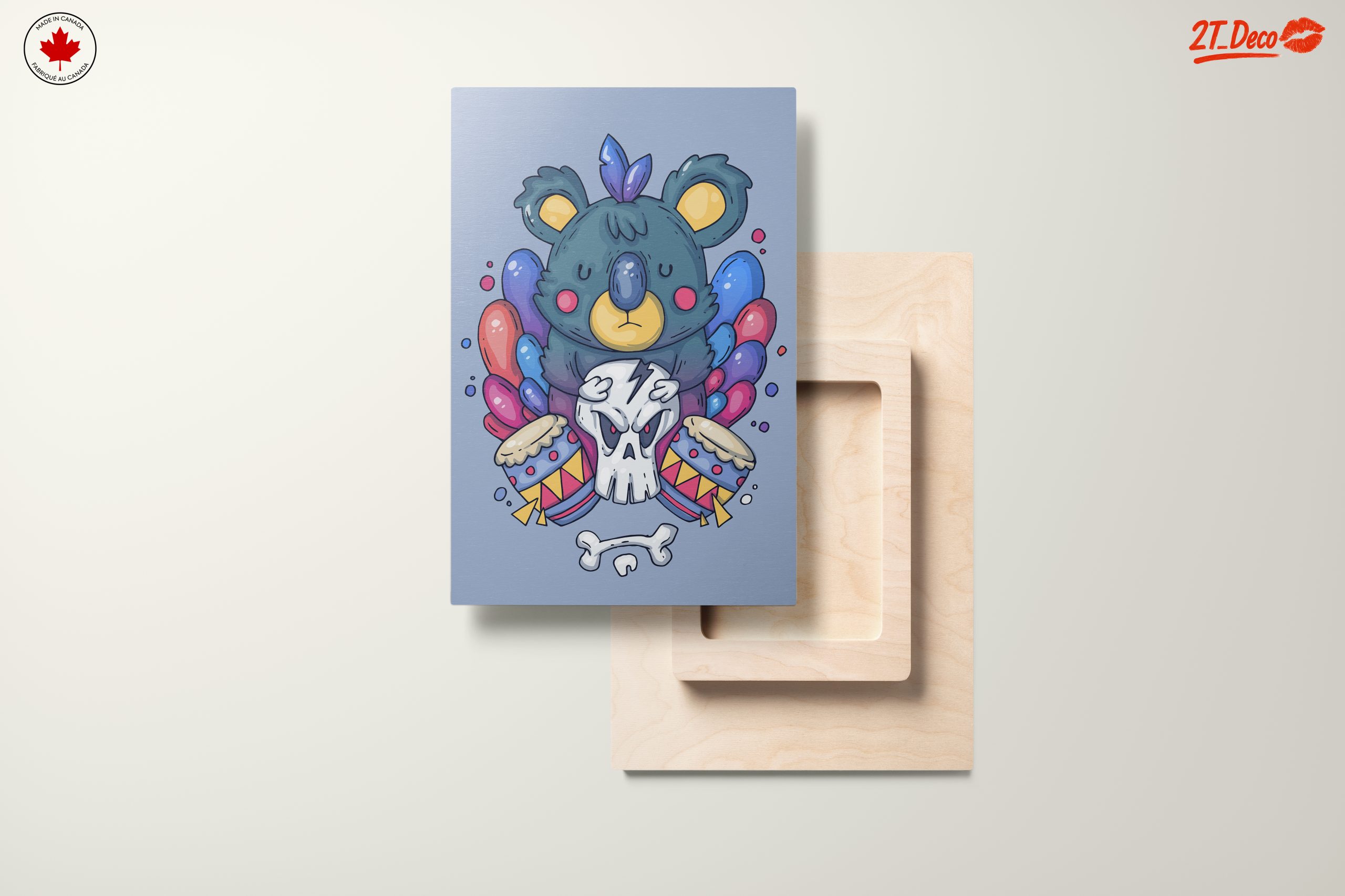 Playful Koala Artwork with Drum and Skull - Image 11