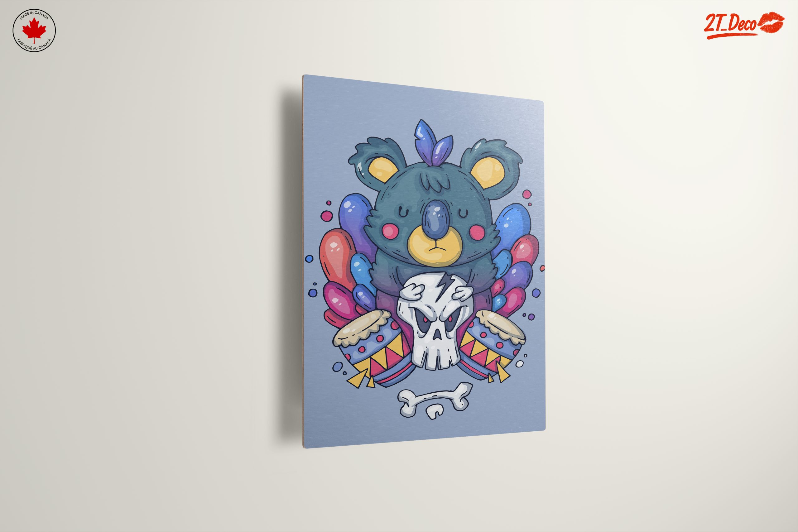 Playful Koala Artwork with Drum and Skull - Image 13