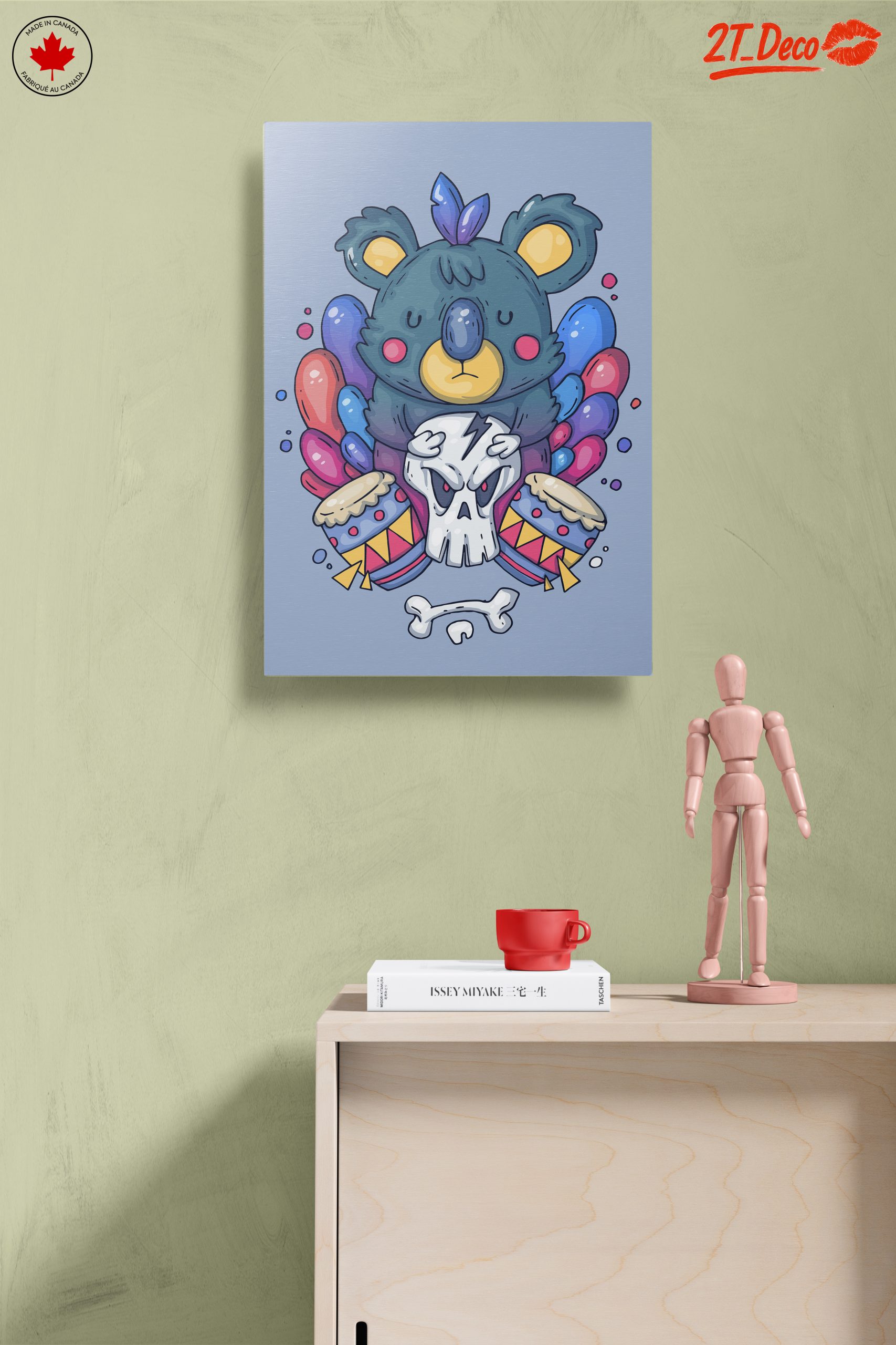 Playful Koala Artwork with Drum and Skull - Image 14