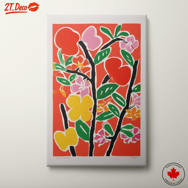 Vibrant Floral Composition on Red Background