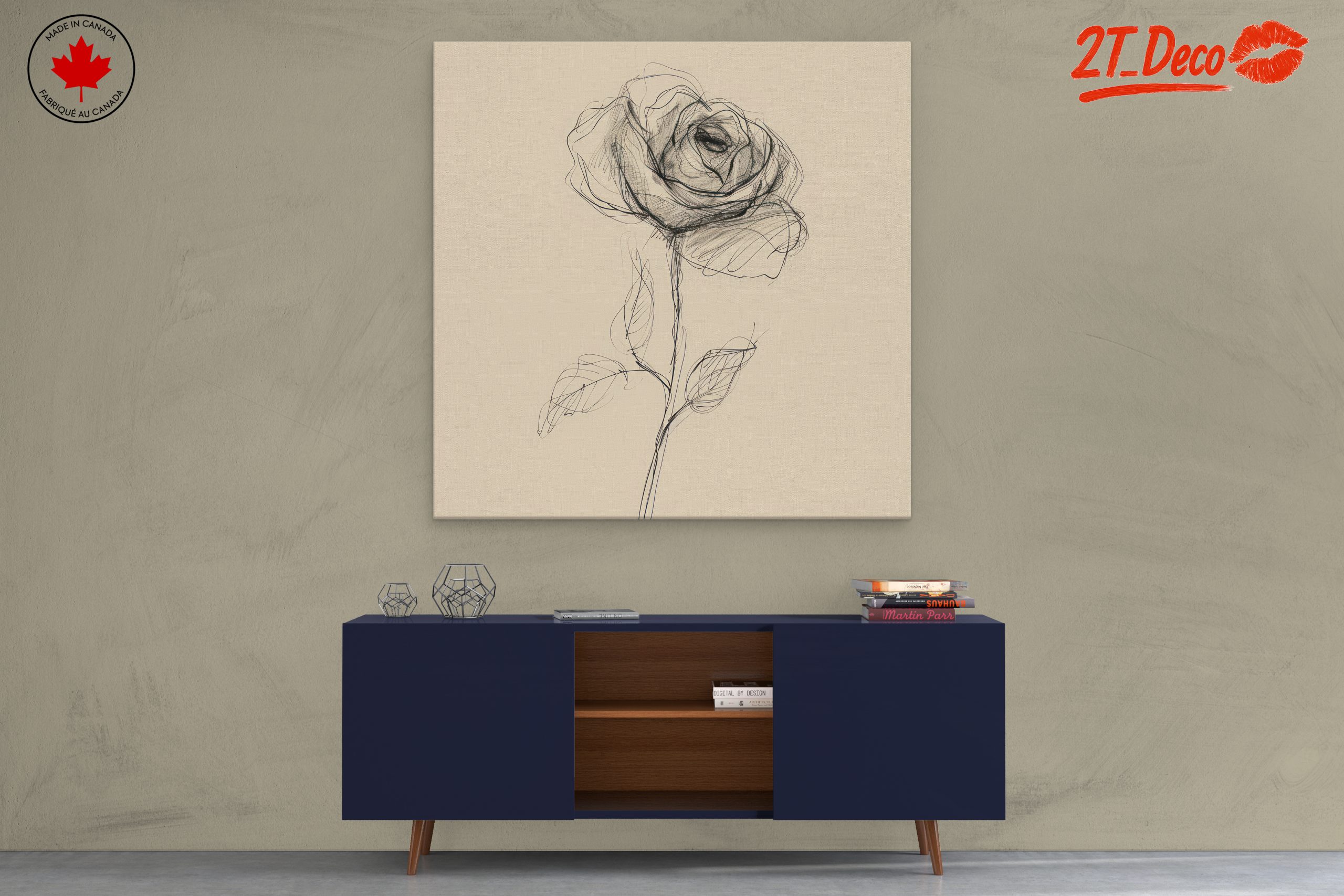 Delicate Rose Sketch on Neutral Background - Image 3