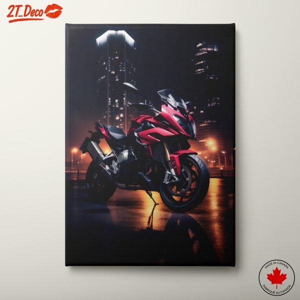 Stunning Red Motorcycle in Urban Nightscape