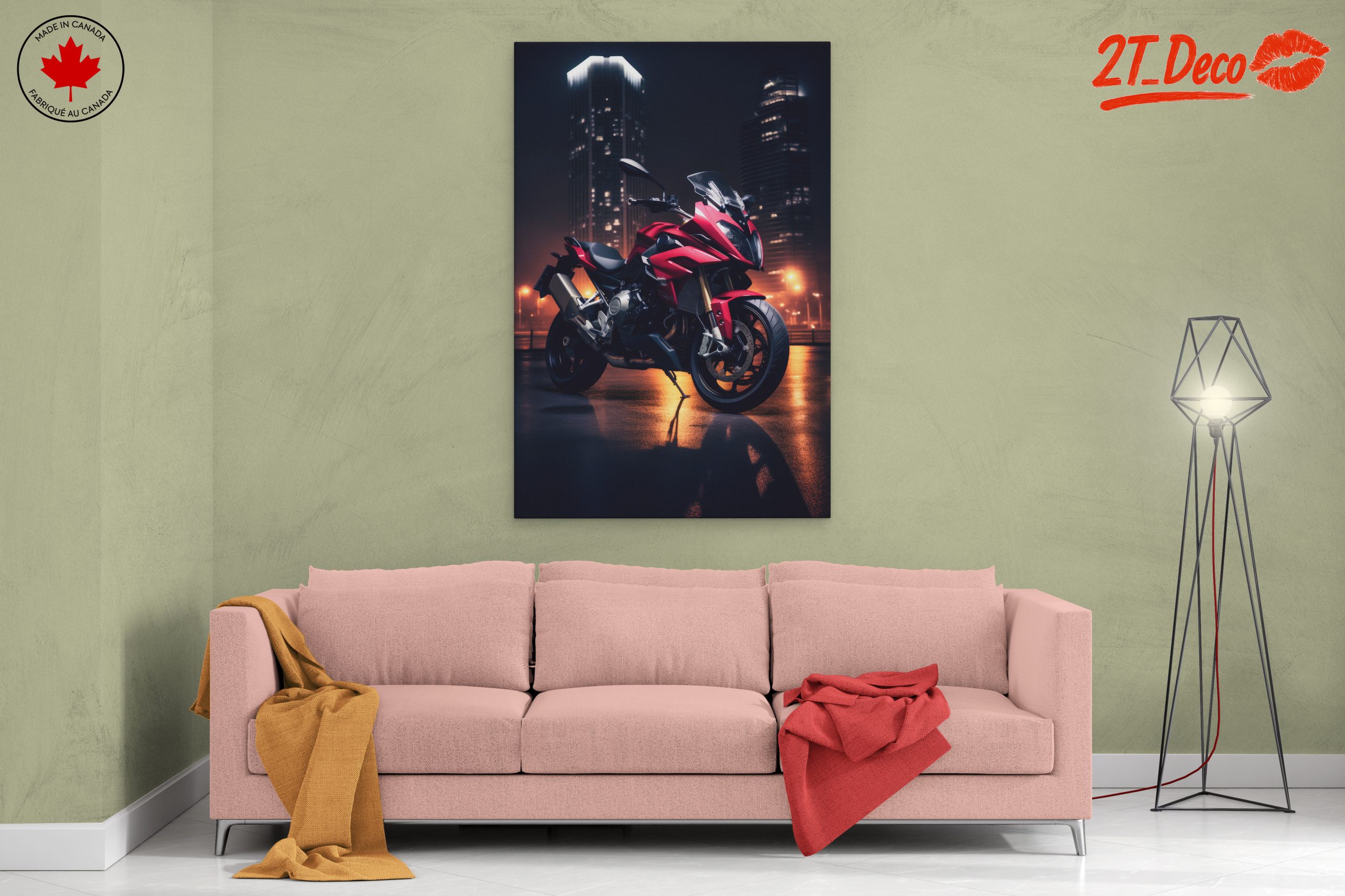 Stunning Red Motorcycle in Urban Nightscape - Image 2