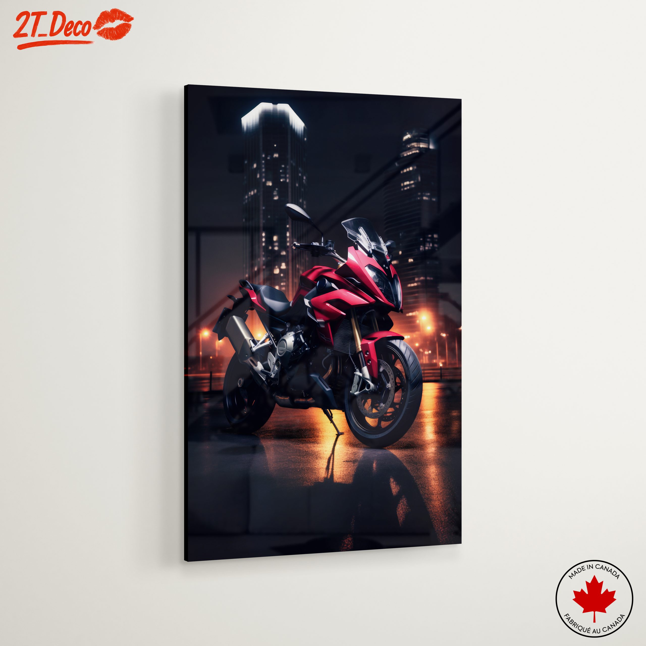 Stunning Red Motorcycle in Urban Nightscape - Image 6