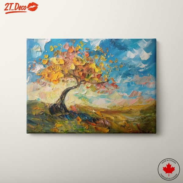 Vibrant Abstract Landscape with Colorful Tree