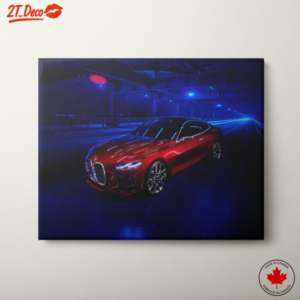 Sleek Red Classic Car in Neon Light