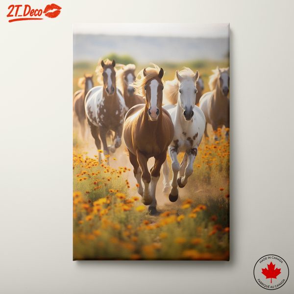 Dynamic Horses Running in a Flower Field