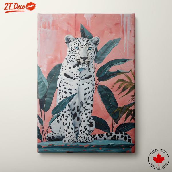 Stylized Leopard with Tropical Leaves