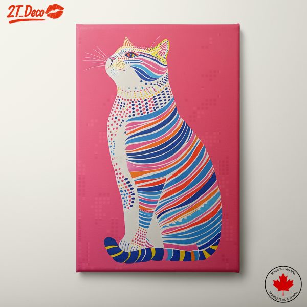 Colorful Cat Illustration on Pink Background