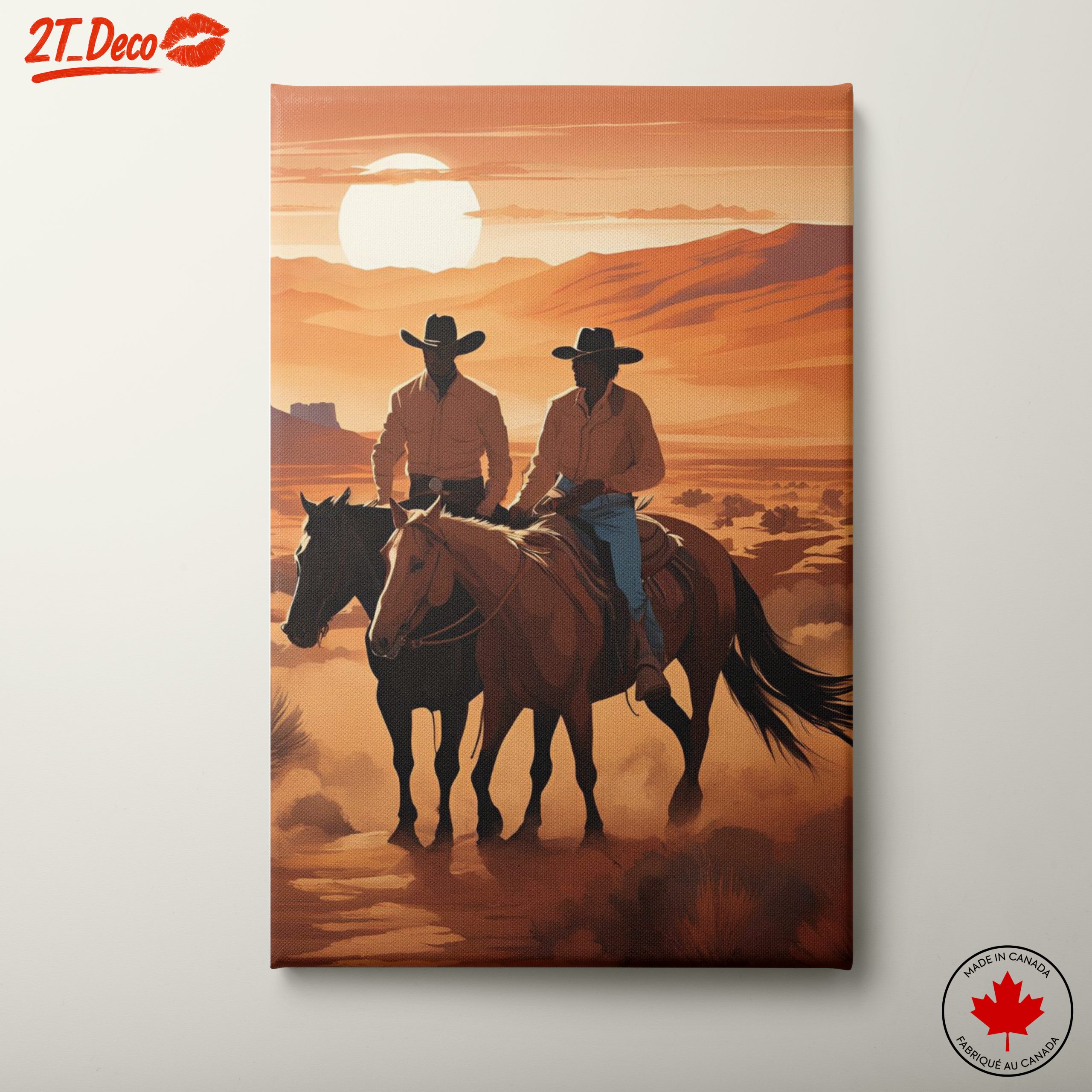 Cowboys Riding in a Beautiful Sunset Landscape