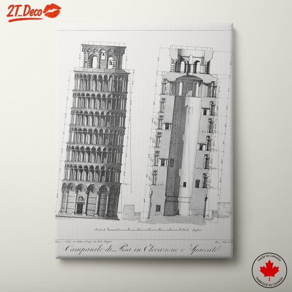 Detailed Architectural Drawing of Leaning Tower of Pisa