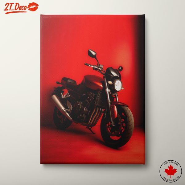 Stylish Motorcycle Against Red Background