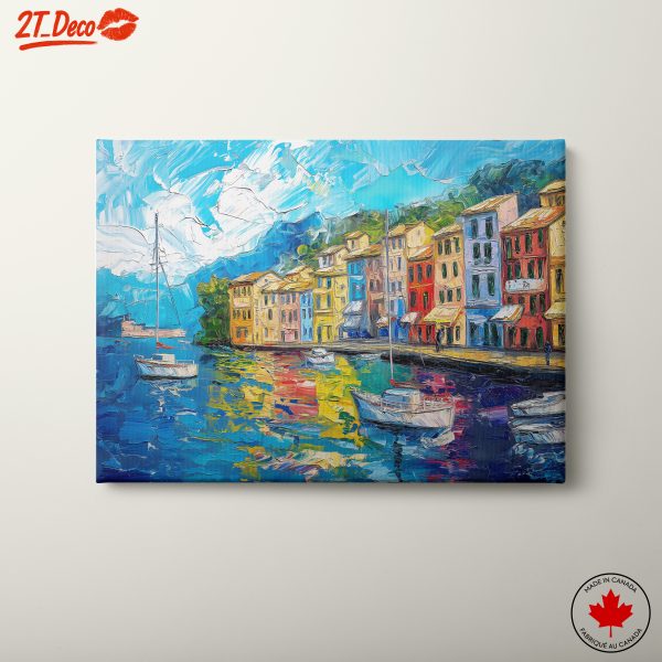 Vibrant Coastal Landscape with Boats