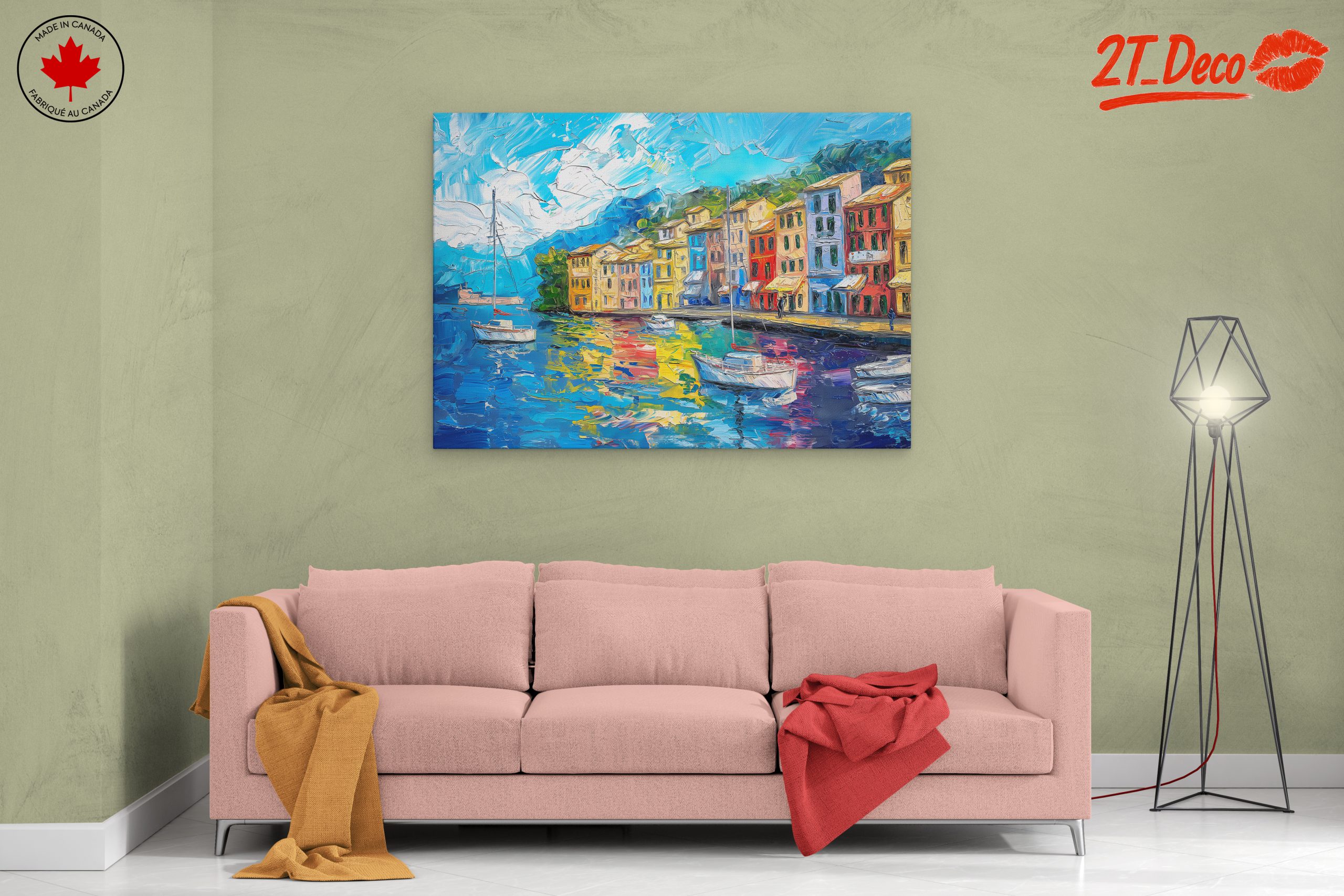 Vibrant Coastal Landscape with Boats - Image 2