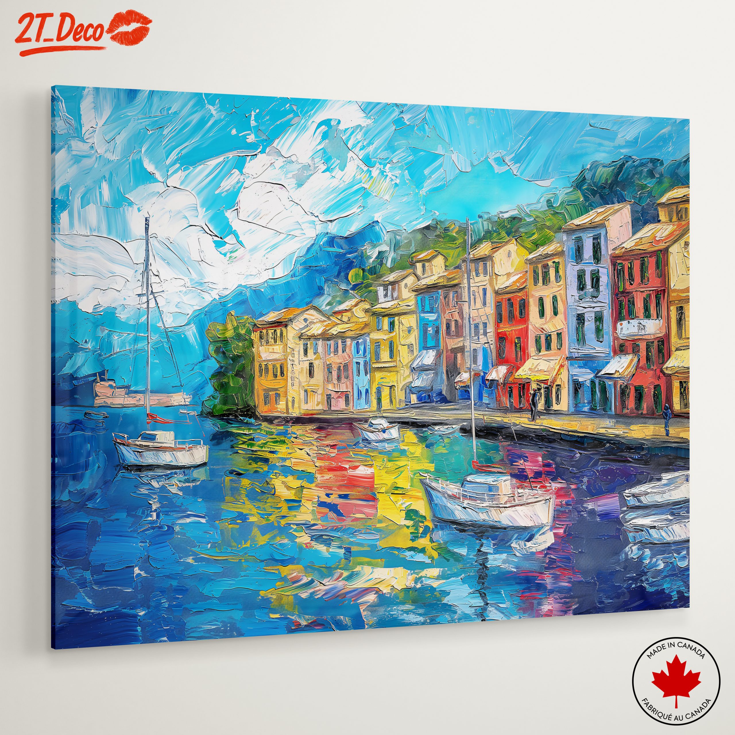 Vibrant Coastal Landscape with Boats - Image 6
