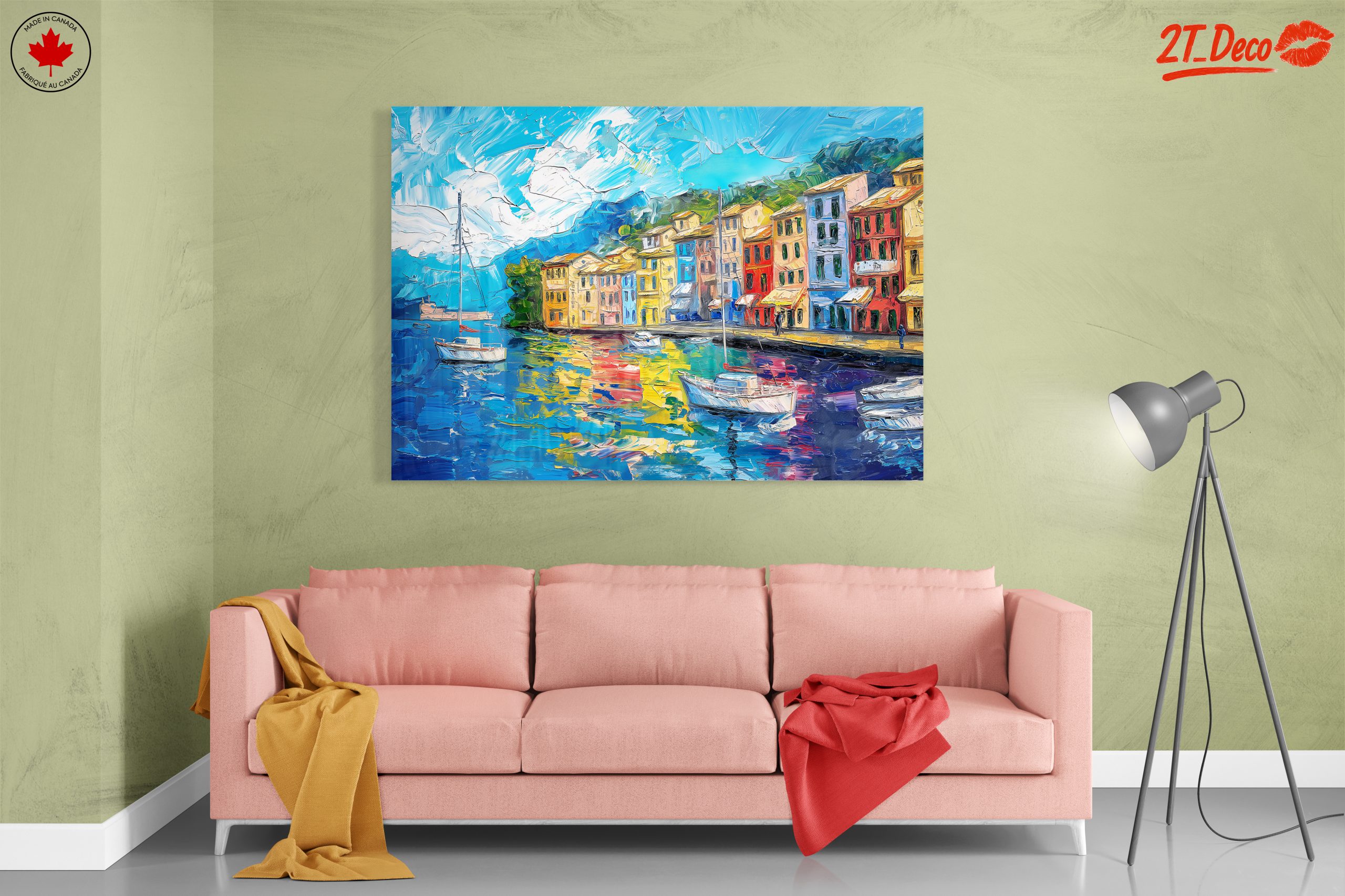 Vibrant Coastal Landscape with Boats - Image 7