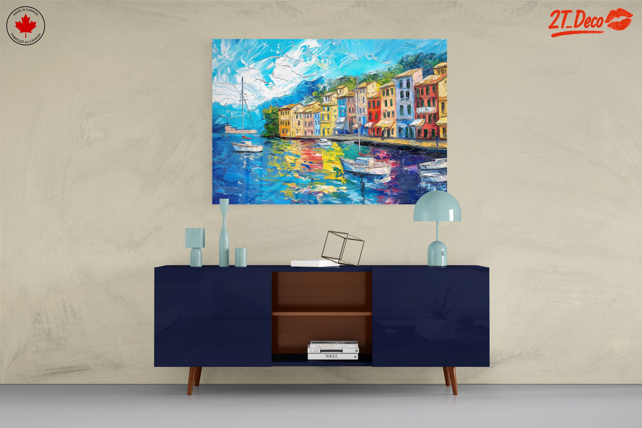 Vibrant Coastal Landscape with Boats - Image 8
