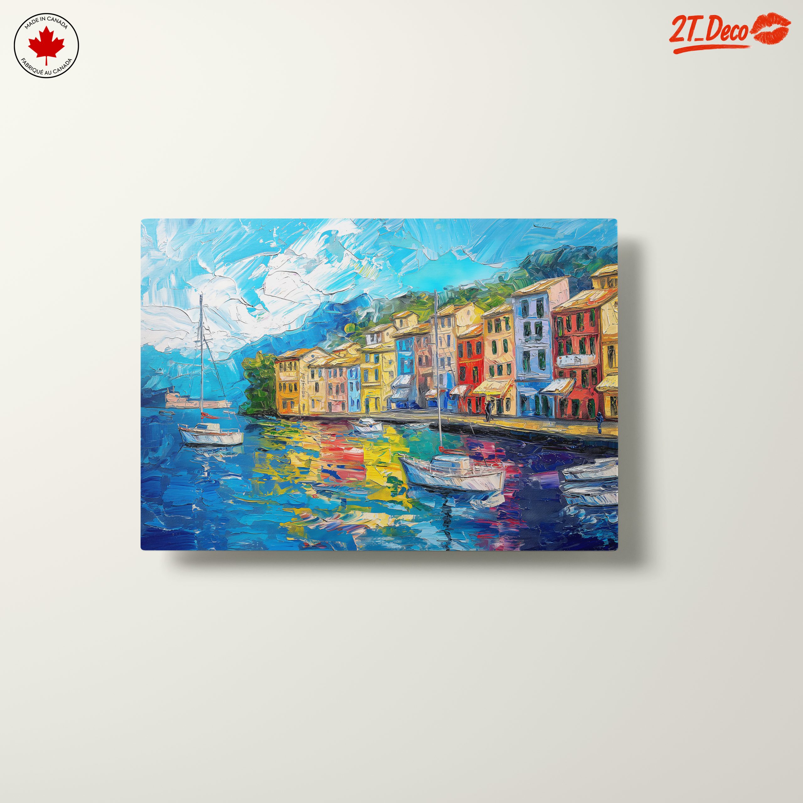Vibrant Coastal Landscape with Boats - Image 10