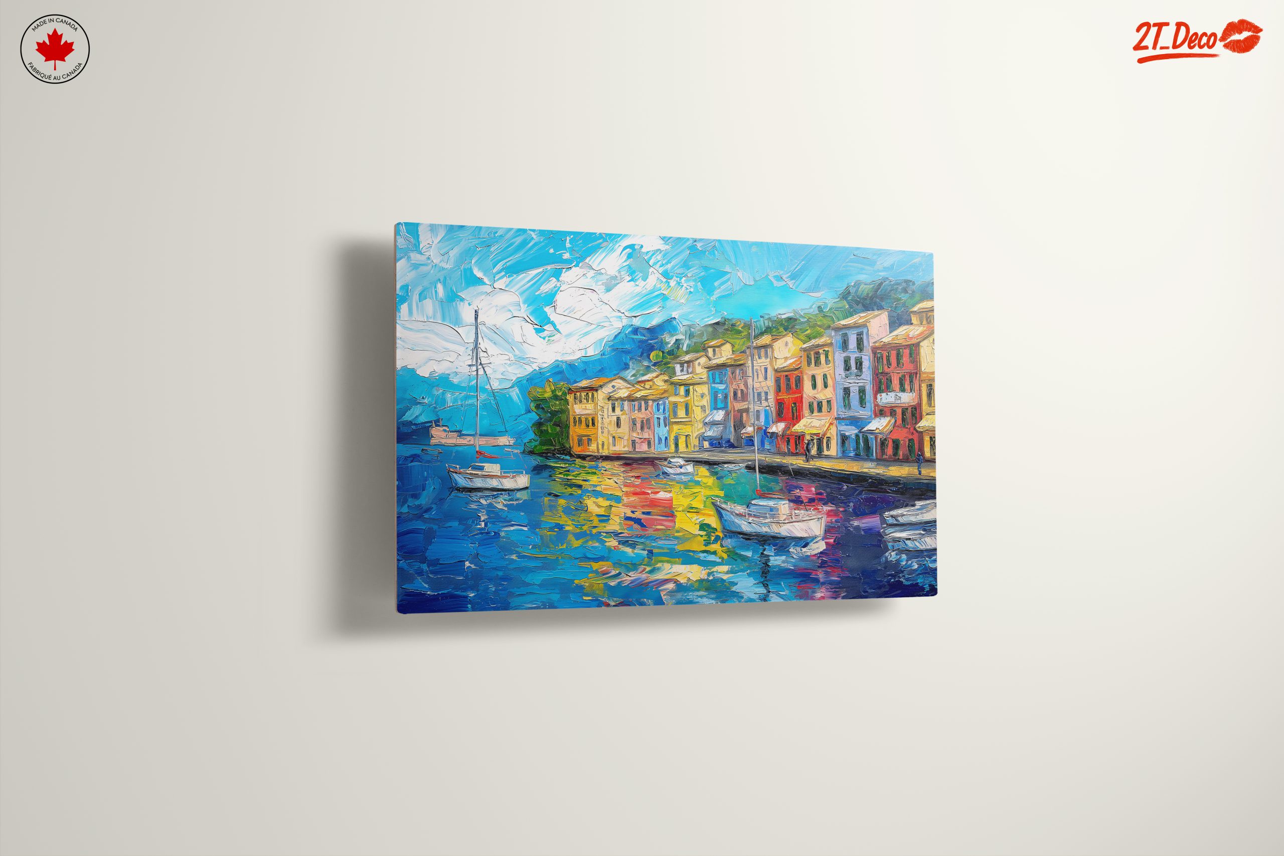 Vibrant Coastal Landscape with Boats - Image 13