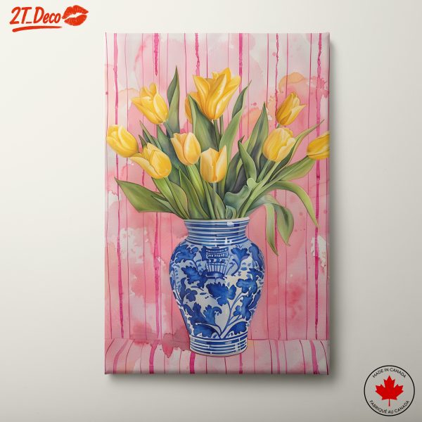 Yellow Tulips in Blue Vase