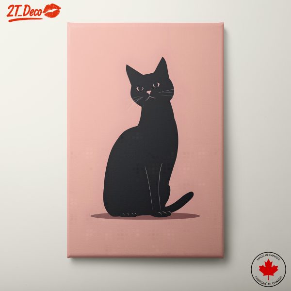 Stylish Black Cat Artwork on Pink Background