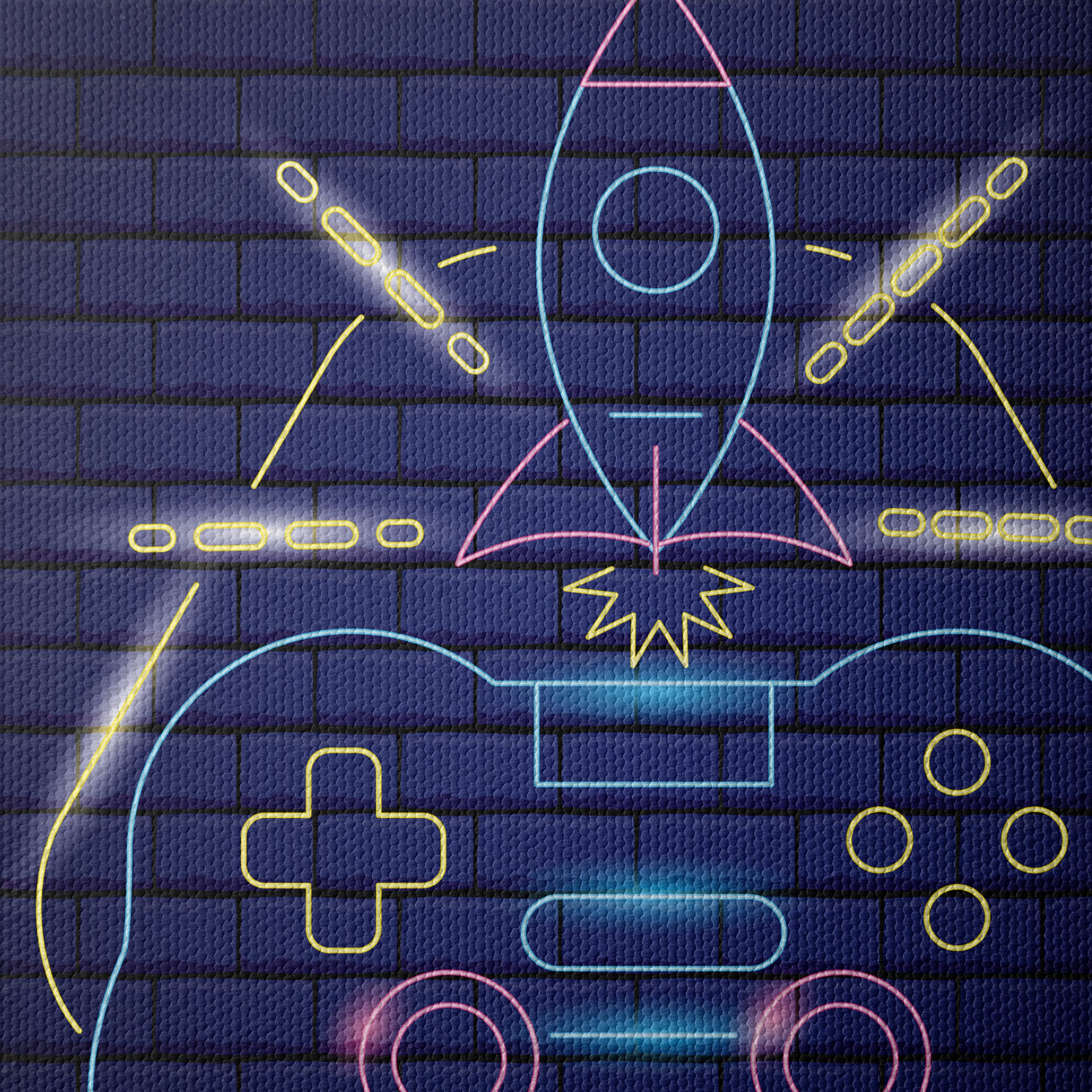 Neon Gaming Inspired Art with Controller and Rocket - Image 4