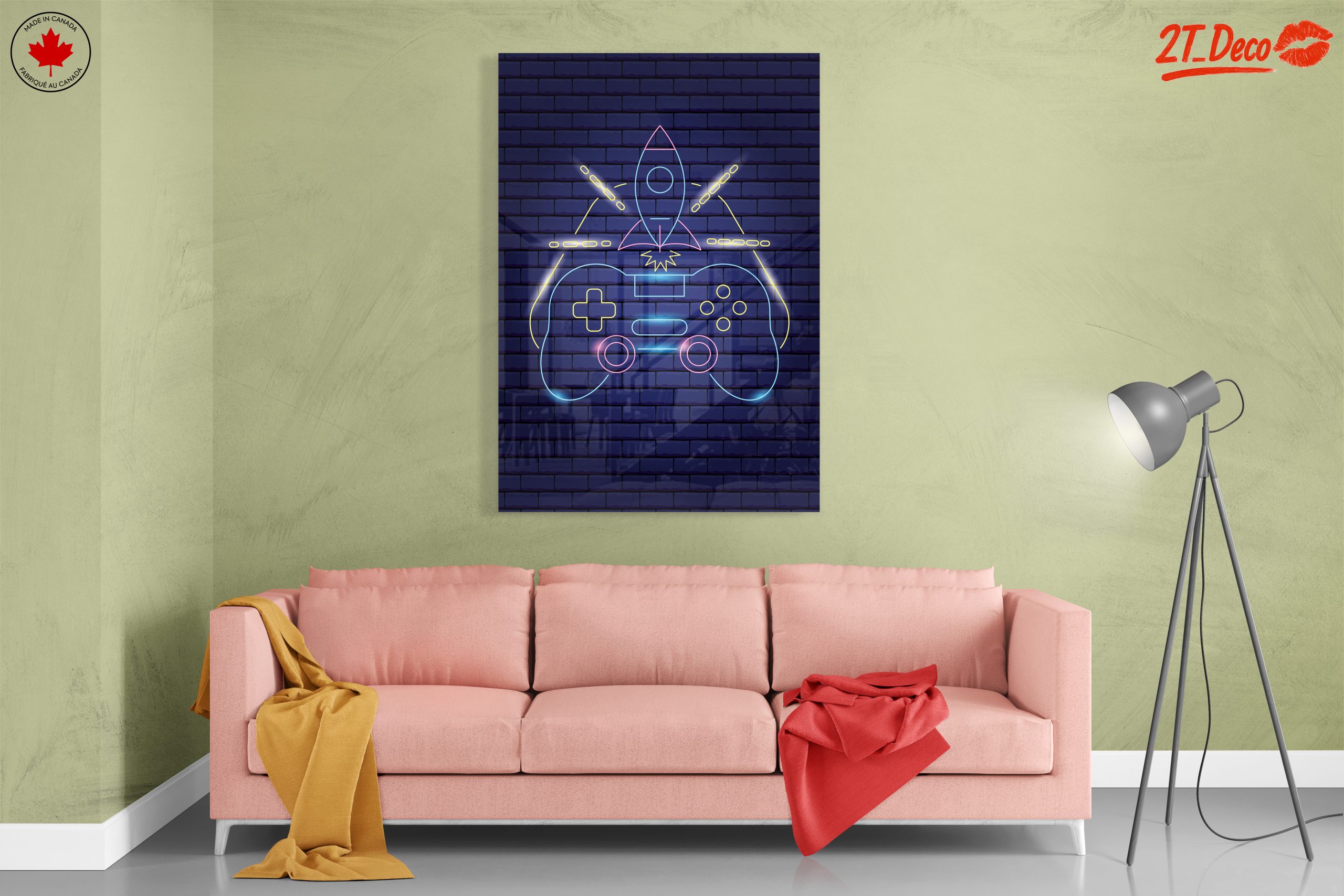 Neon Gaming Inspired Art with Controller and Rocket - Image 7
