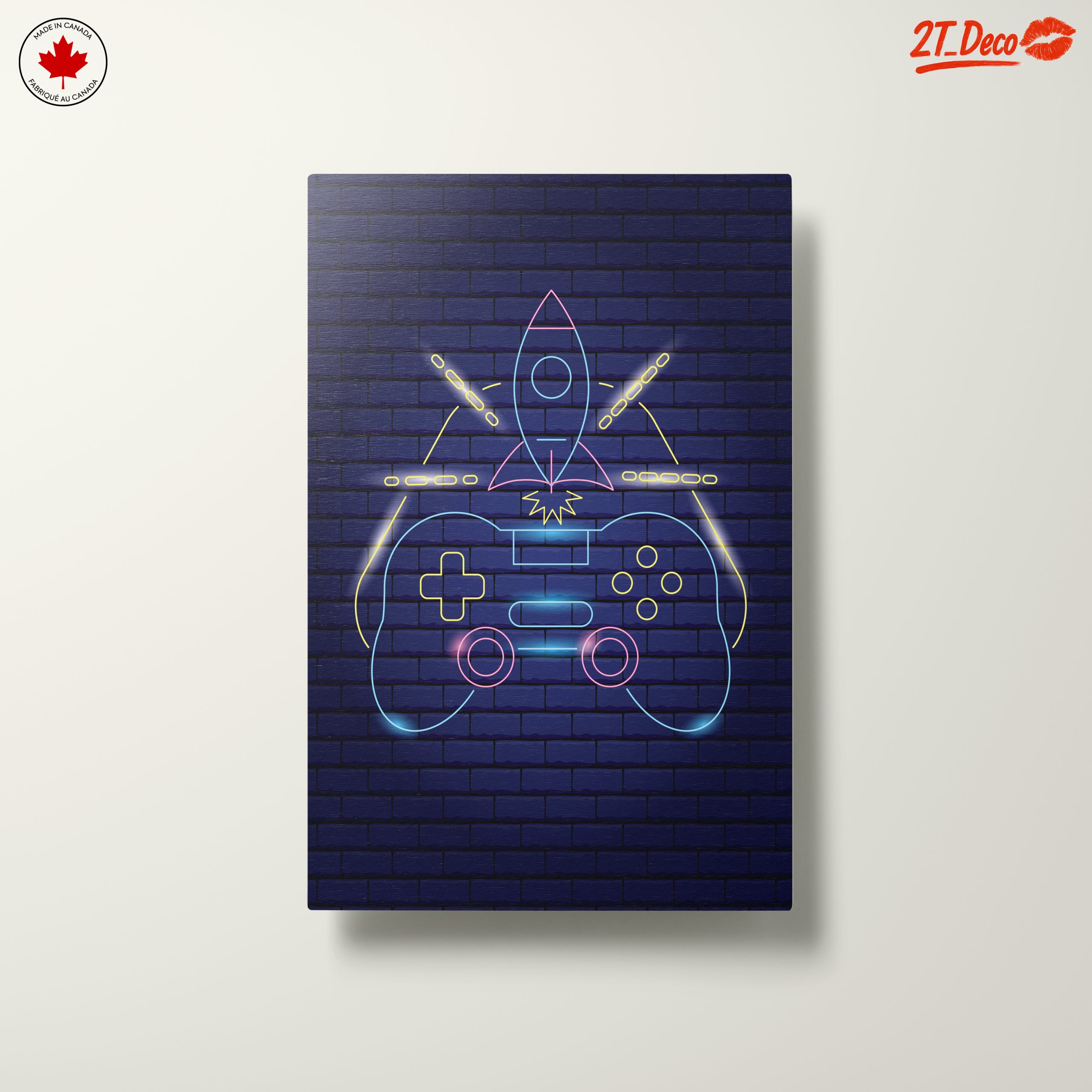 Neon Gaming Inspired Art with Controller and Rocket - Image 10