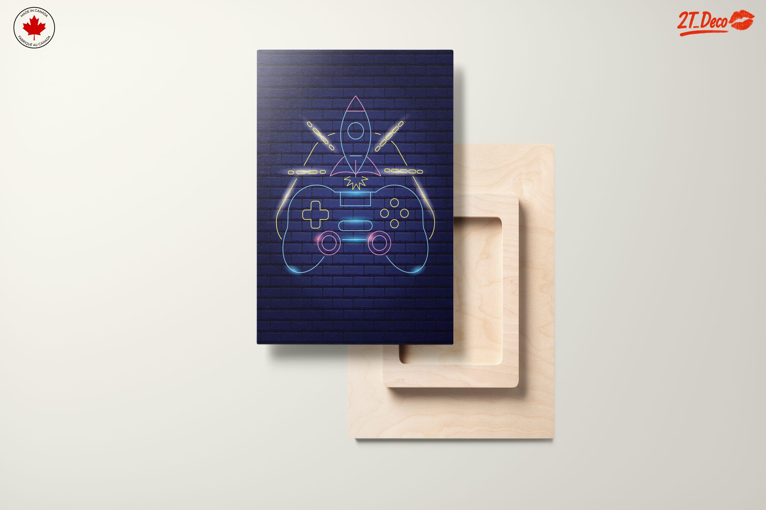 Neon Gaming Inspired Art with Controller and Rocket - Image 11