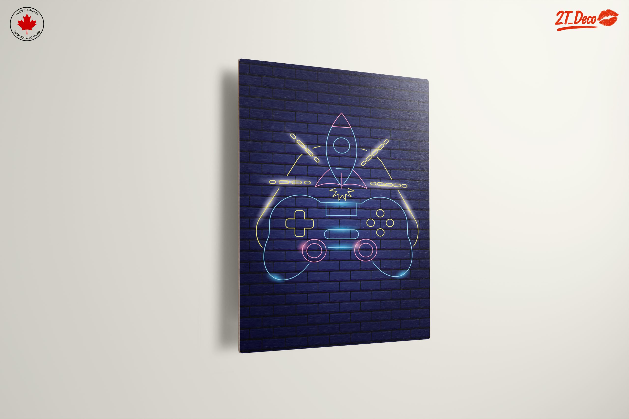 Neon Gaming Inspired Art with Controller and Rocket - Image 13