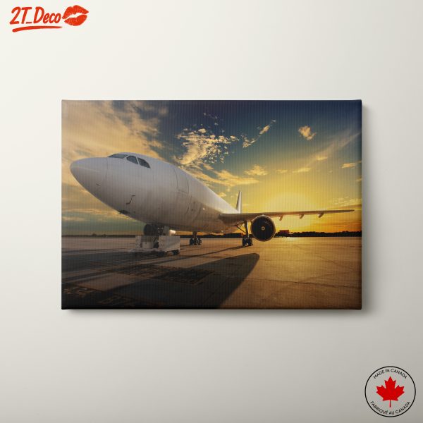 Airplane Silhouette Against Vibrant Sunset