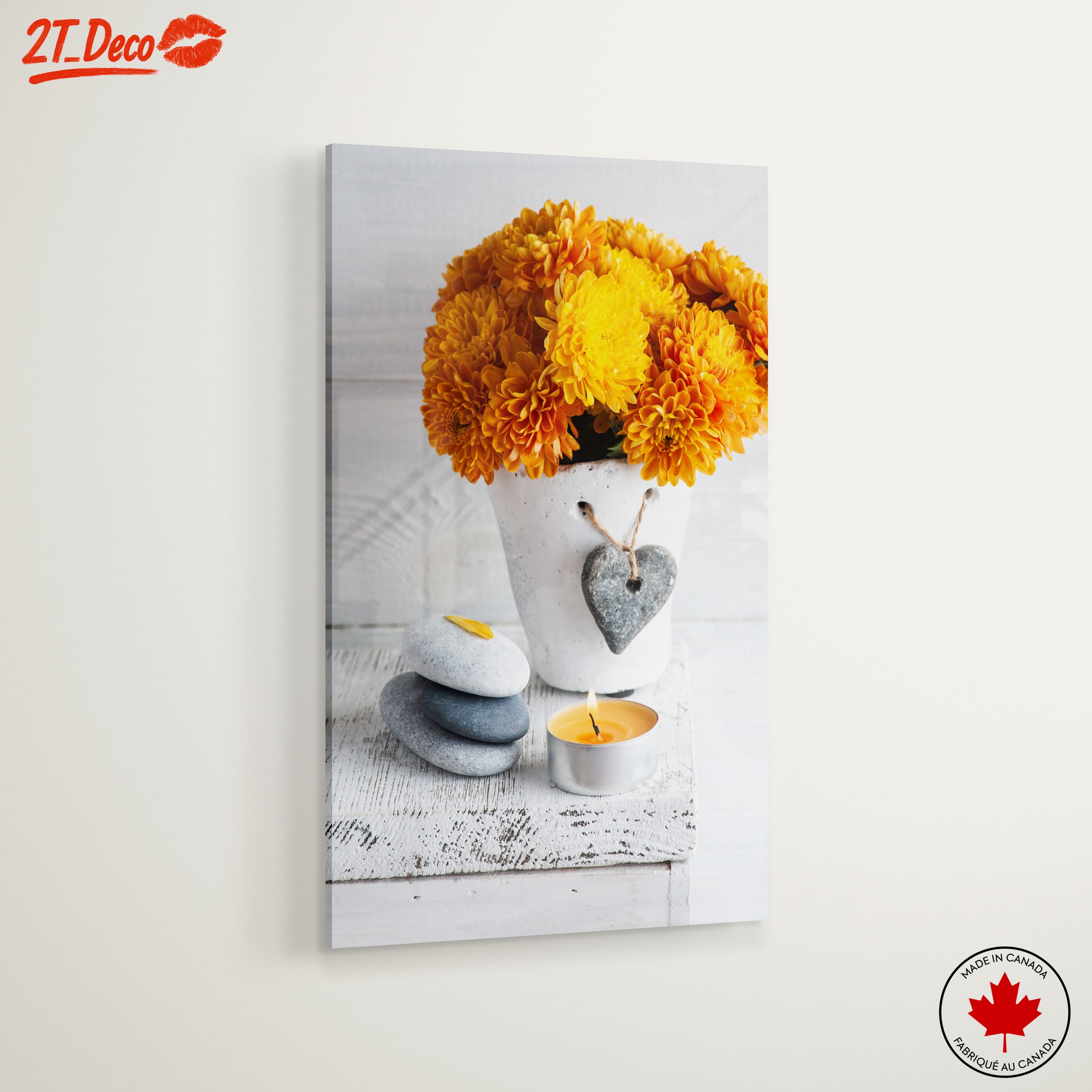 Vibrant Floral Still Life with Candle and Stones - Image 6