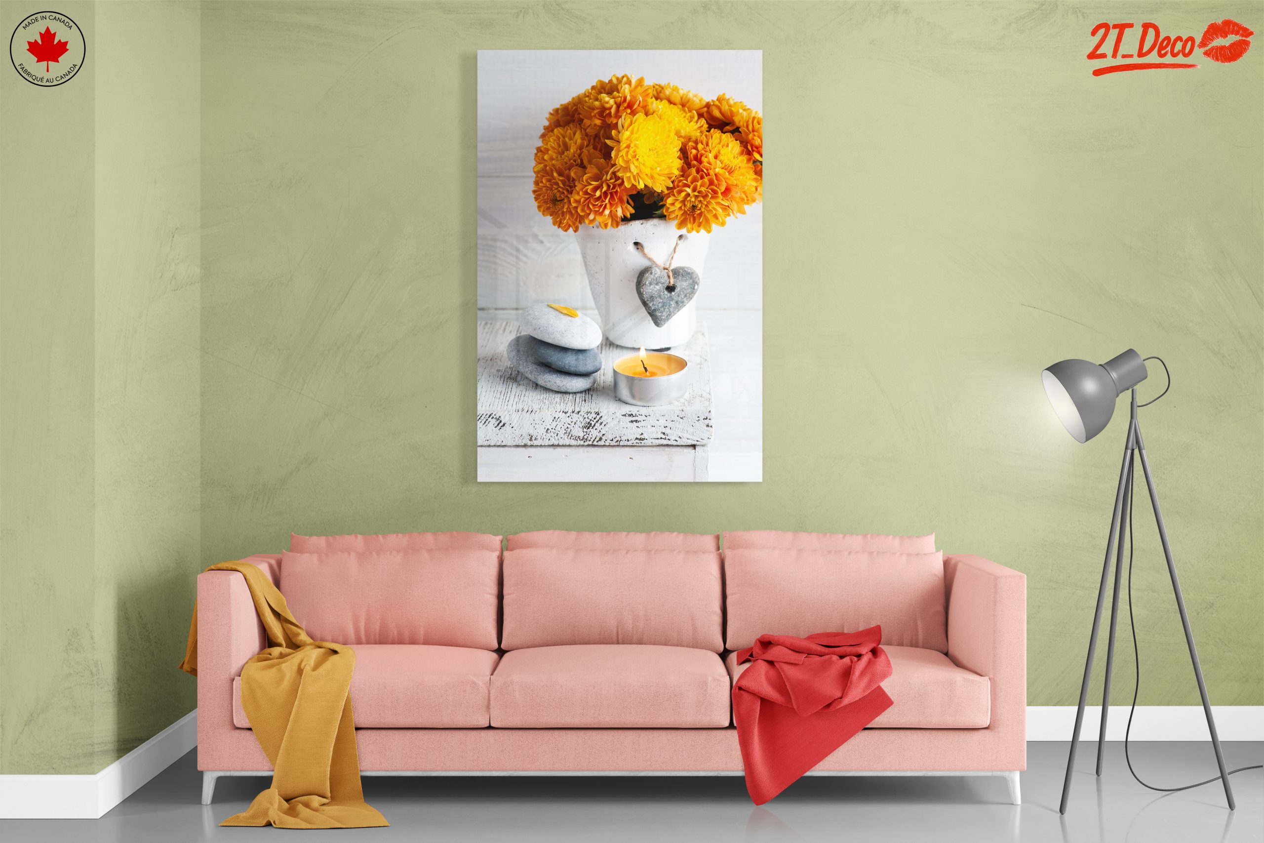 Vibrant Floral Still Life with Candle and Stones - Image 7