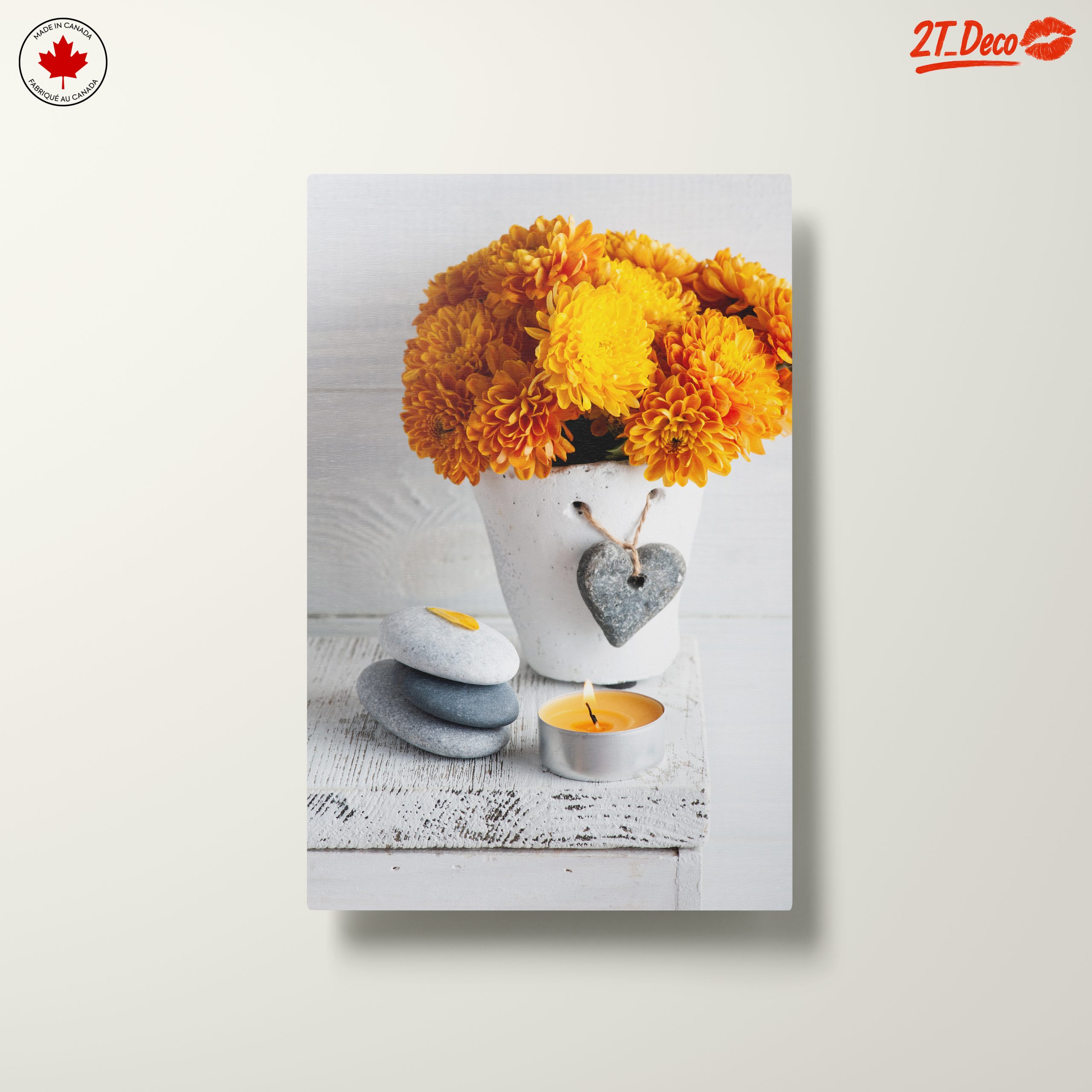 Vibrant Floral Still Life with Candle and Stones - Image 10