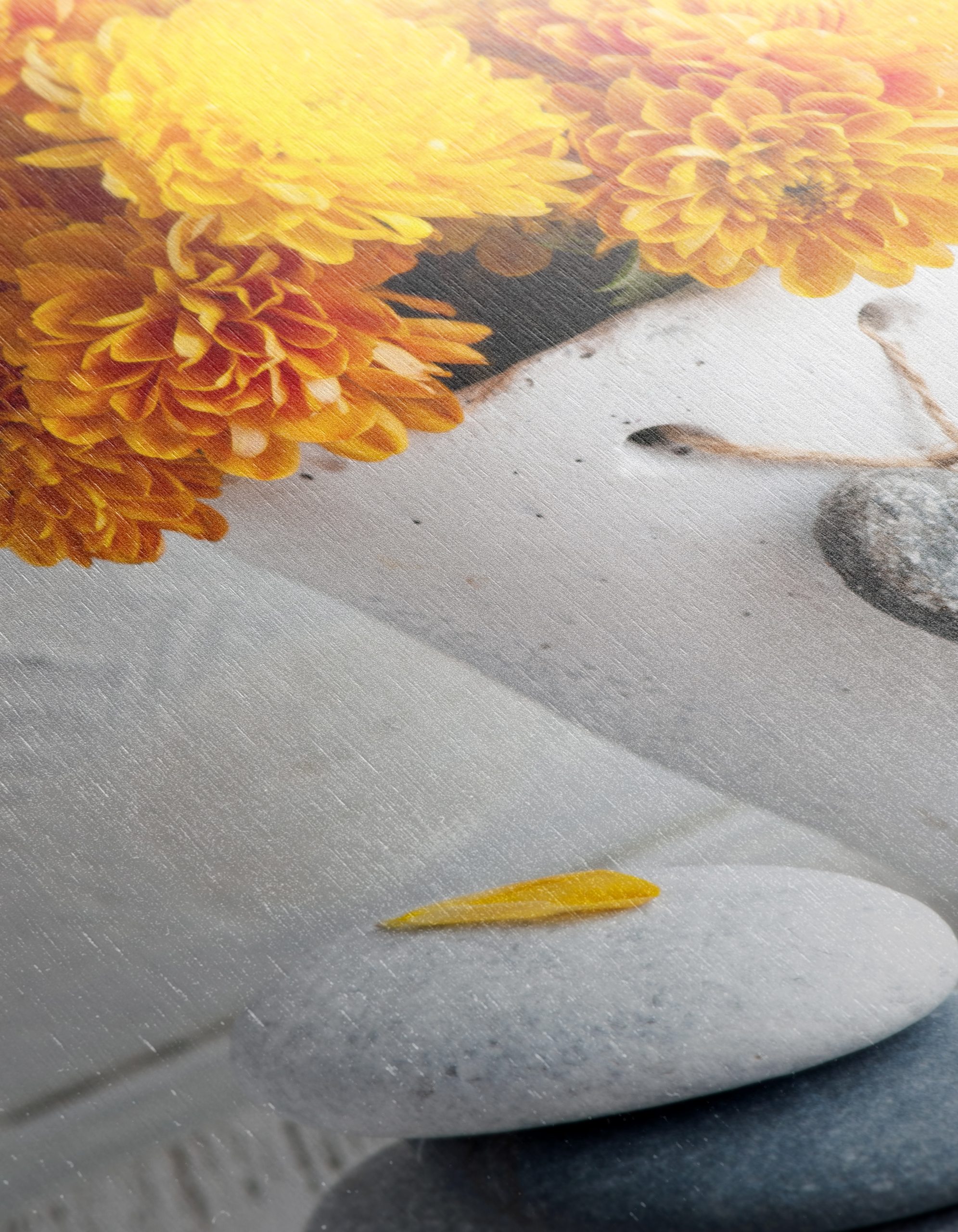 Vibrant Floral Still Life with Candle and Stones - Image 12