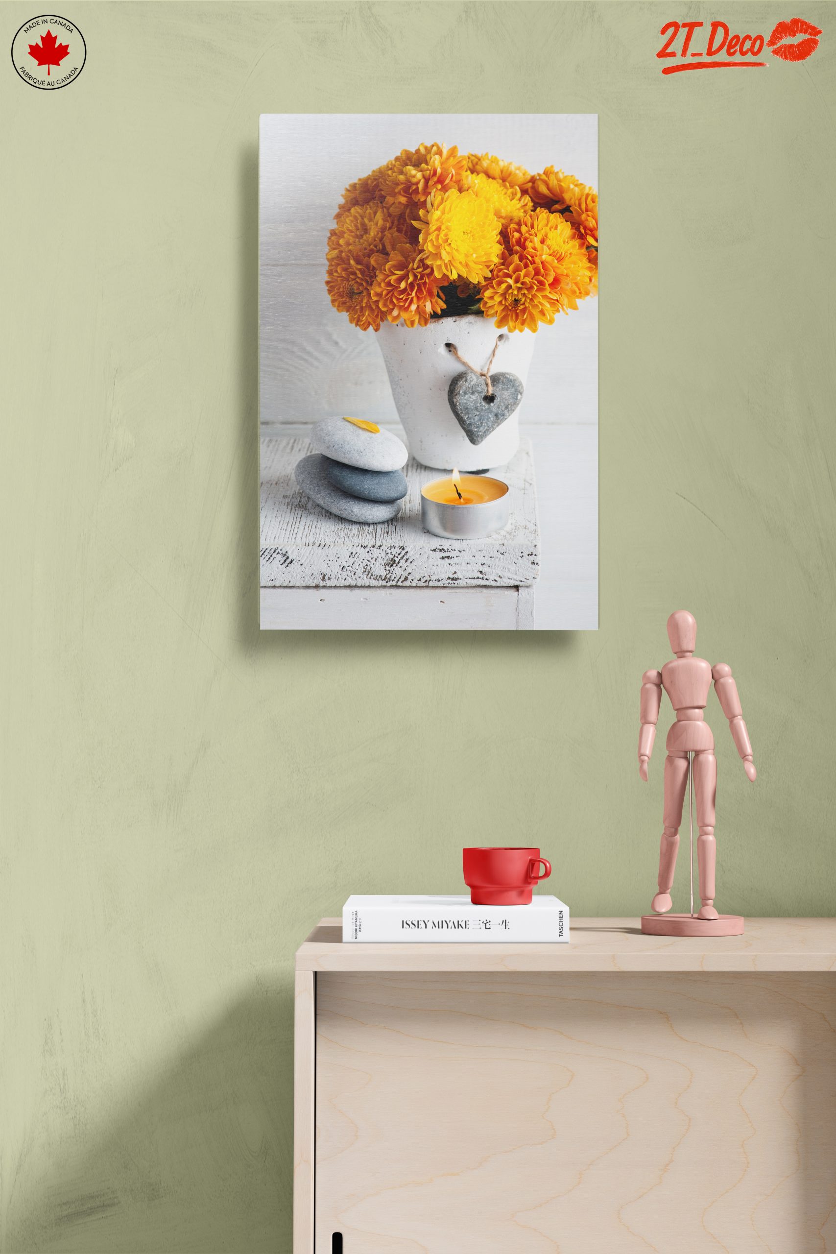 Vibrant Floral Still Life with Candle and Stones - Image 14