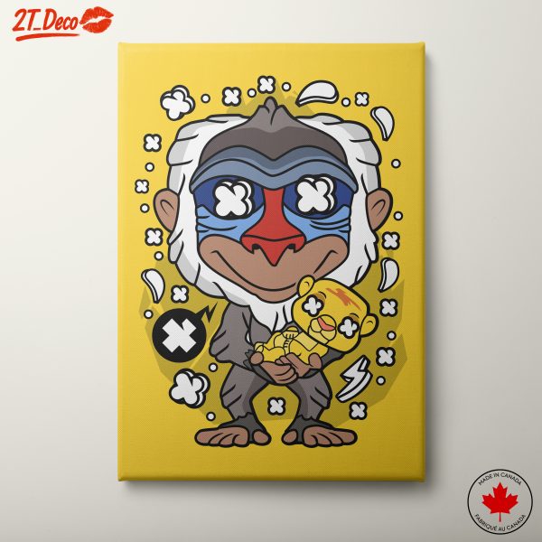 Cartoon Baboon Holding Cub Art