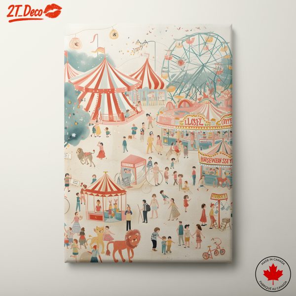 Vibrant Carnival Illustration with Colorful Attractions