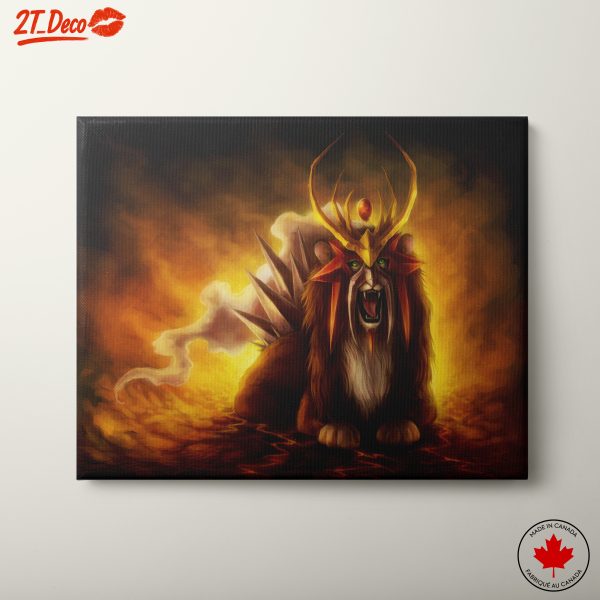 Majestic Lion Artwork with Fiery Background