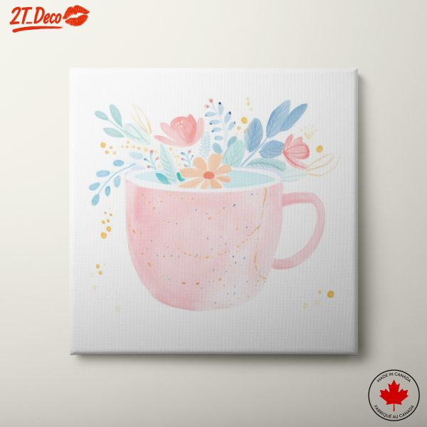 Stylized Botanical Art in Pink Cup