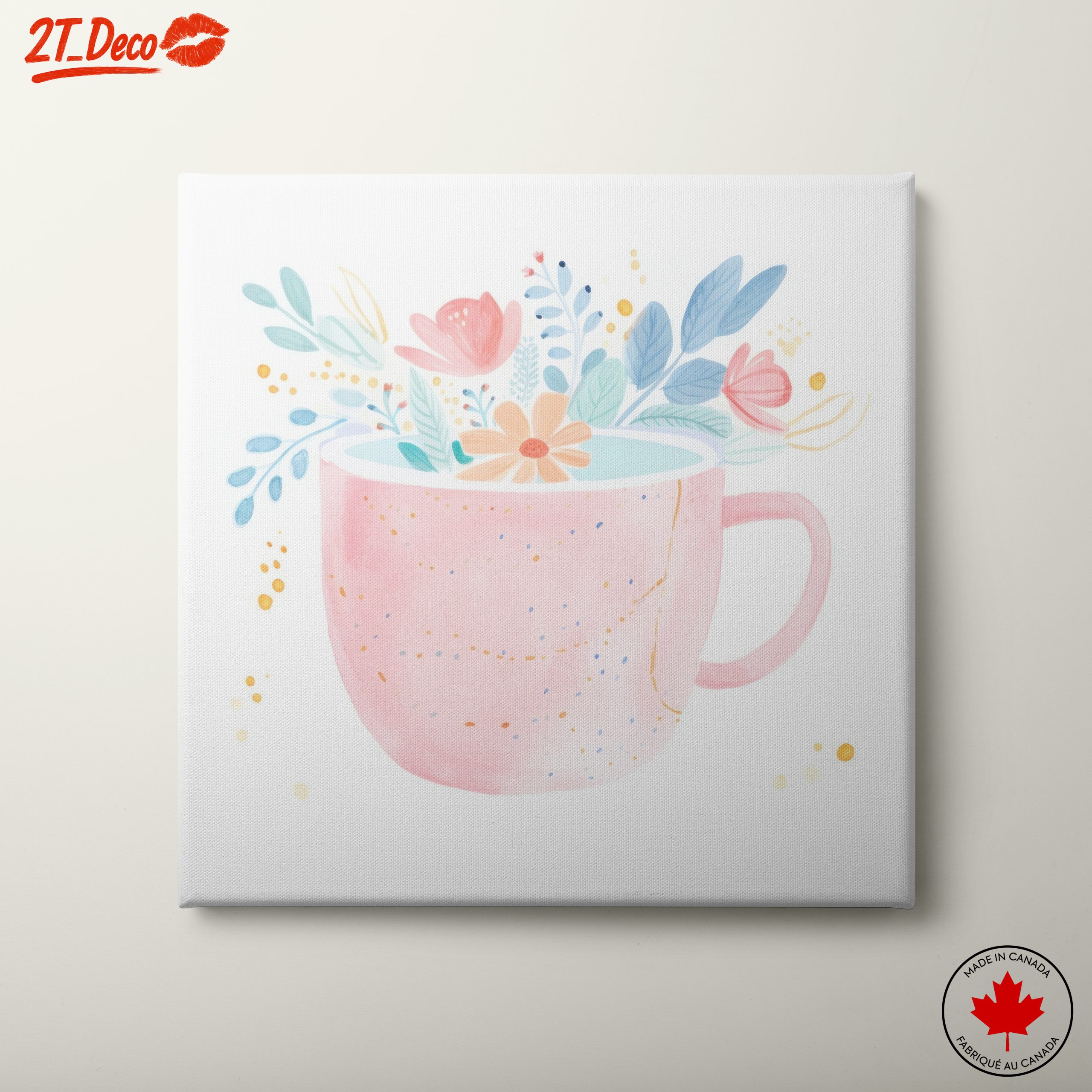 Stylized Botanical Art in Pink Cup