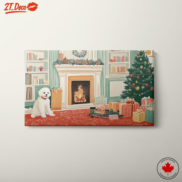 Cozy Holiday Scene with a Dog by the Fireplace