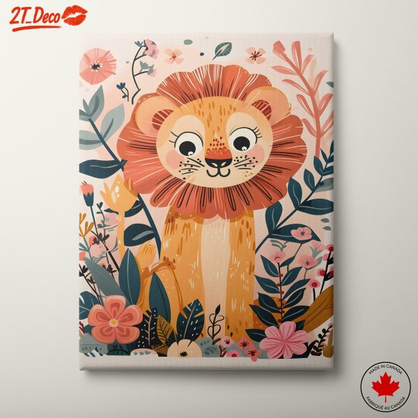 Cute Lion Surrounded by Flowers