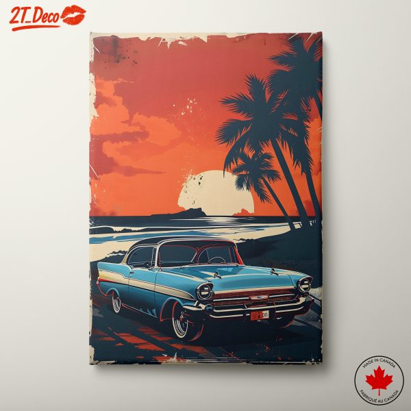 Vintage Car Against Sunset Beach Scene