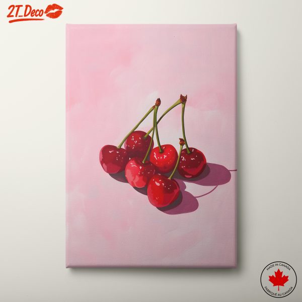 Cherries on Pink Abstract Background