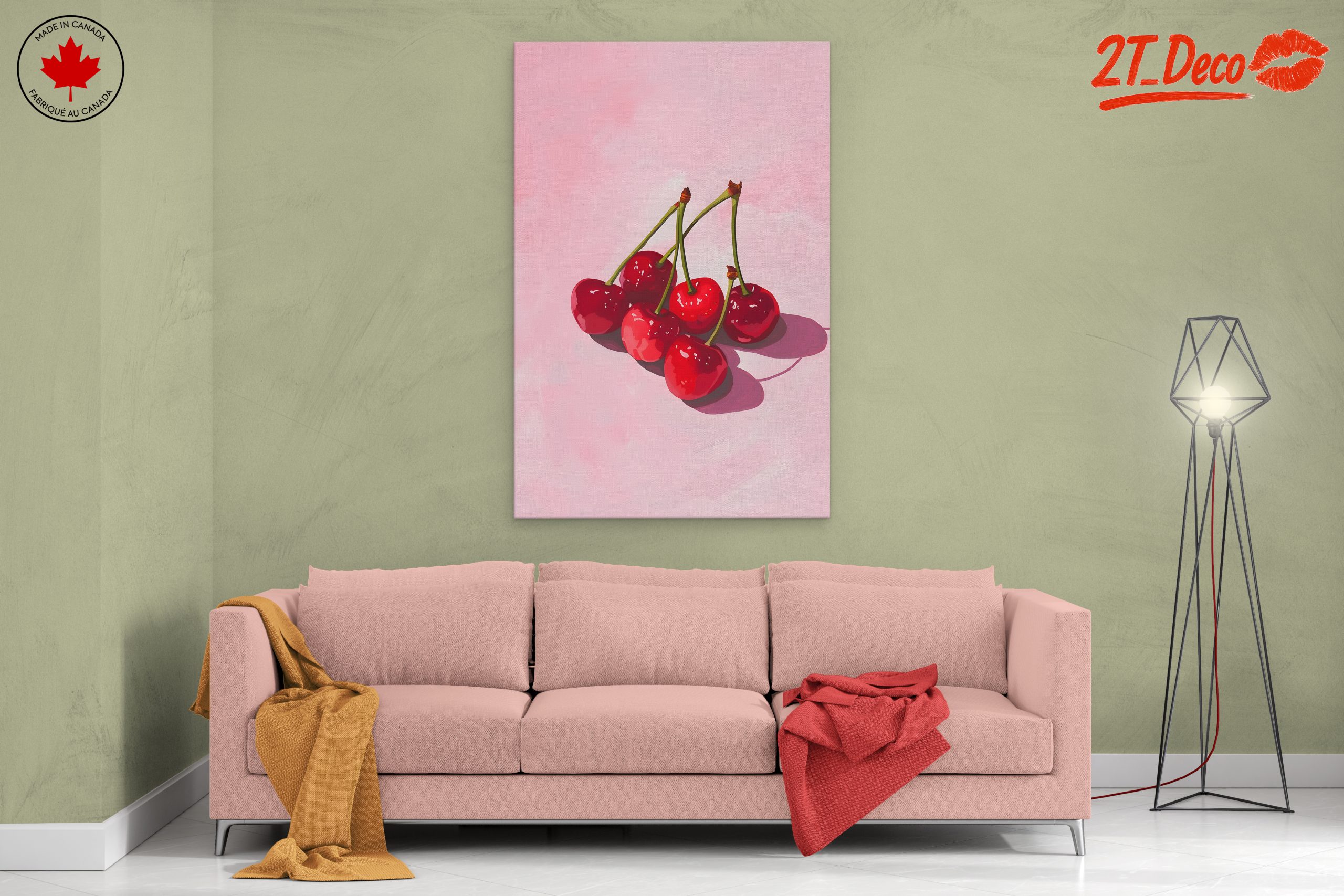 Cherries on Pink Abstract Background - Image 2