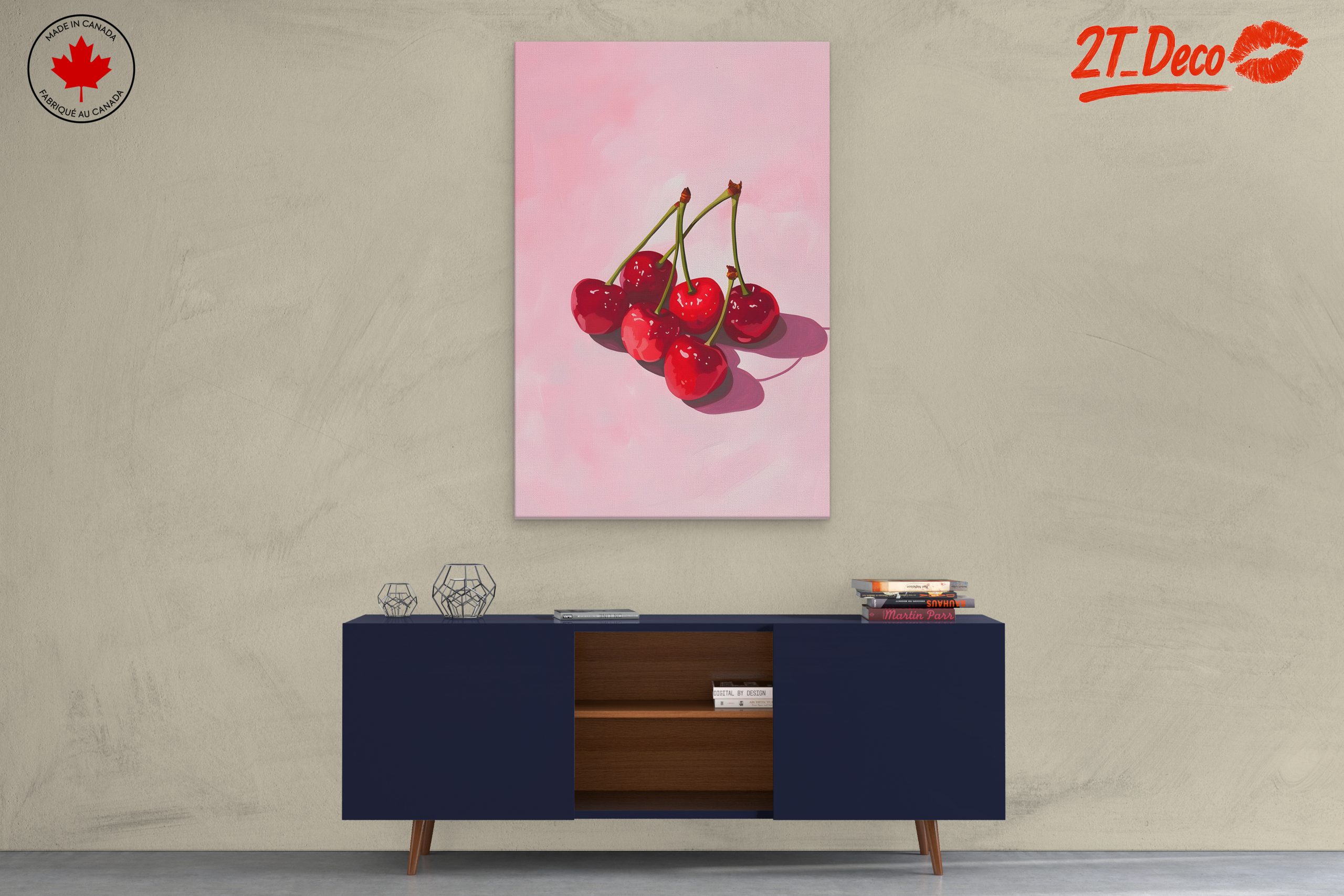 Cherries on Pink Abstract Background - Image 3